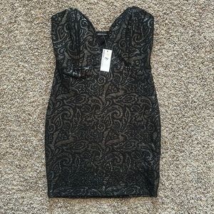 Black and Gray V-cut Strapless Dress- Med - Foreign Exchange